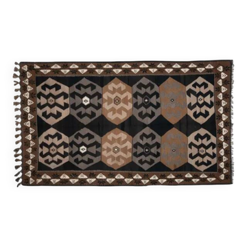 1970s Vintage Turkish Handmade Wool & Cotton Brown Area Rug 220X365