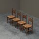 Set of 4 oak and bamboo chairs, 1950s.