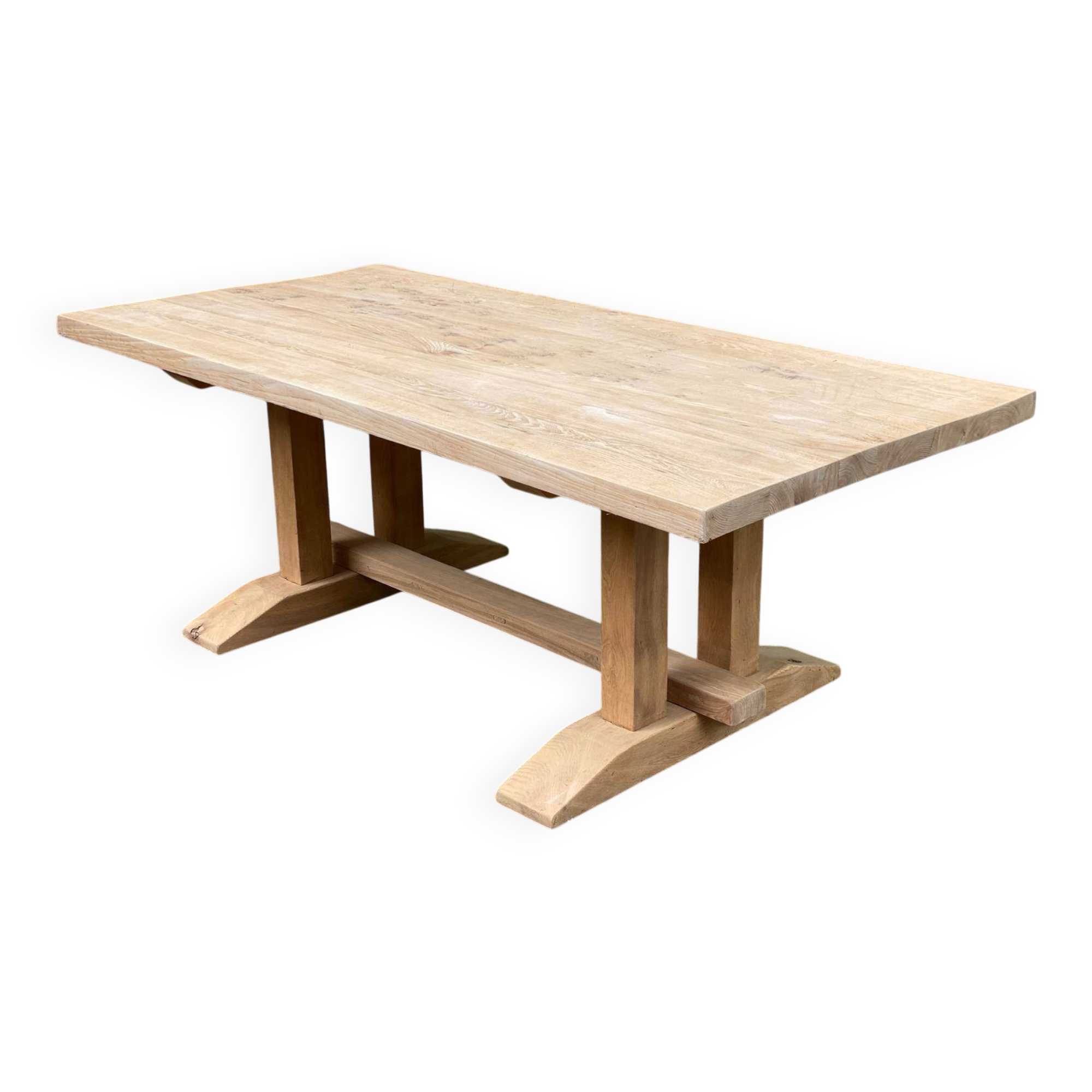 Grande table de monastère brutaliste en chêne massif 210x100cm 70s