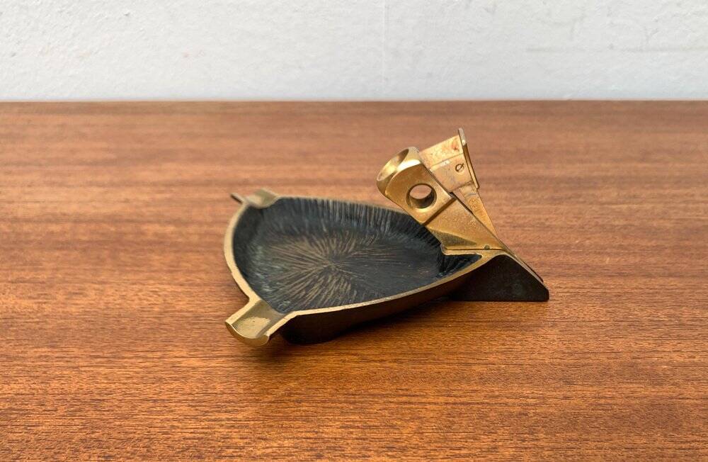 German brass ashtray with cigar cutter, 1950s.