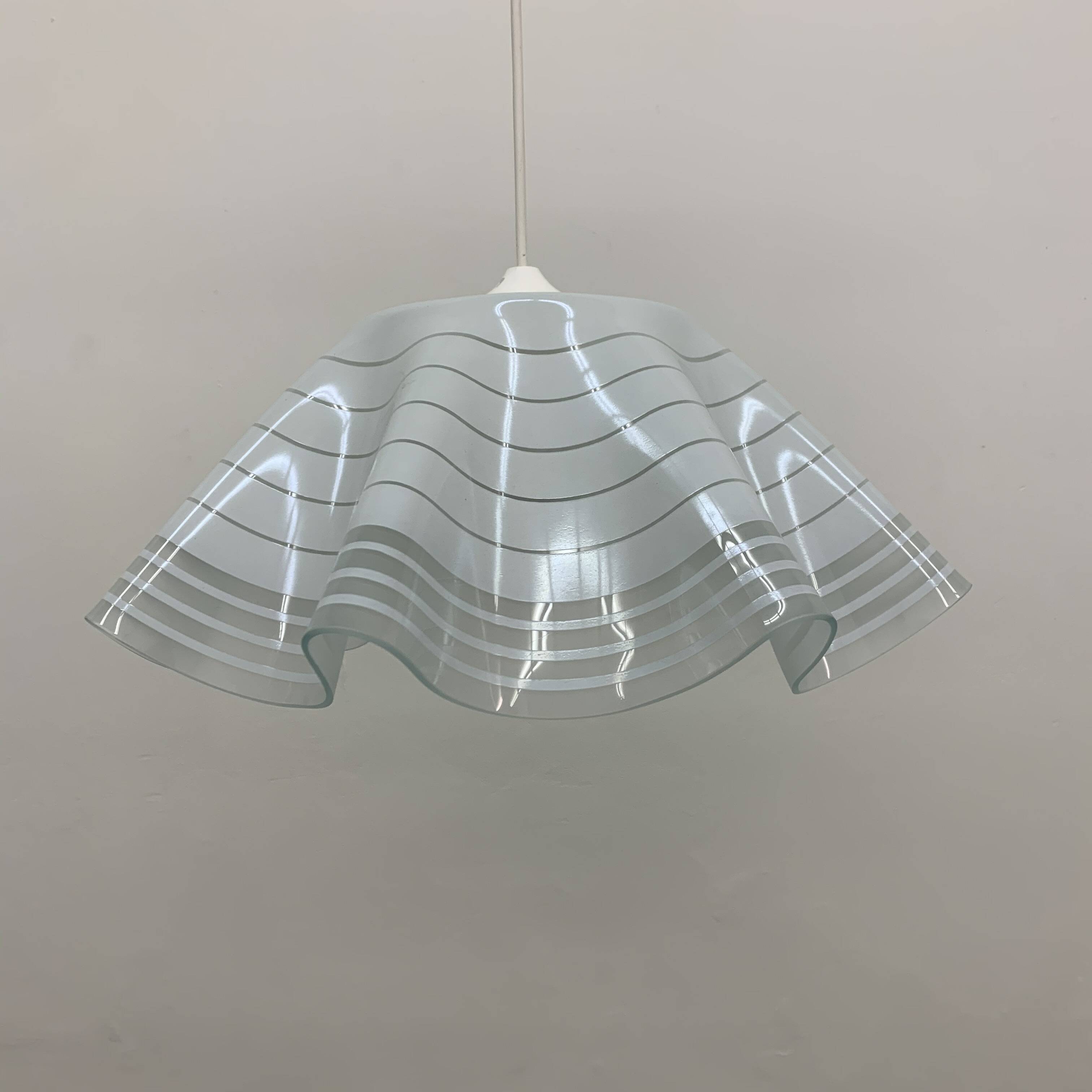 Mid-century minimalist folded glass hanging lamp, 1980’s