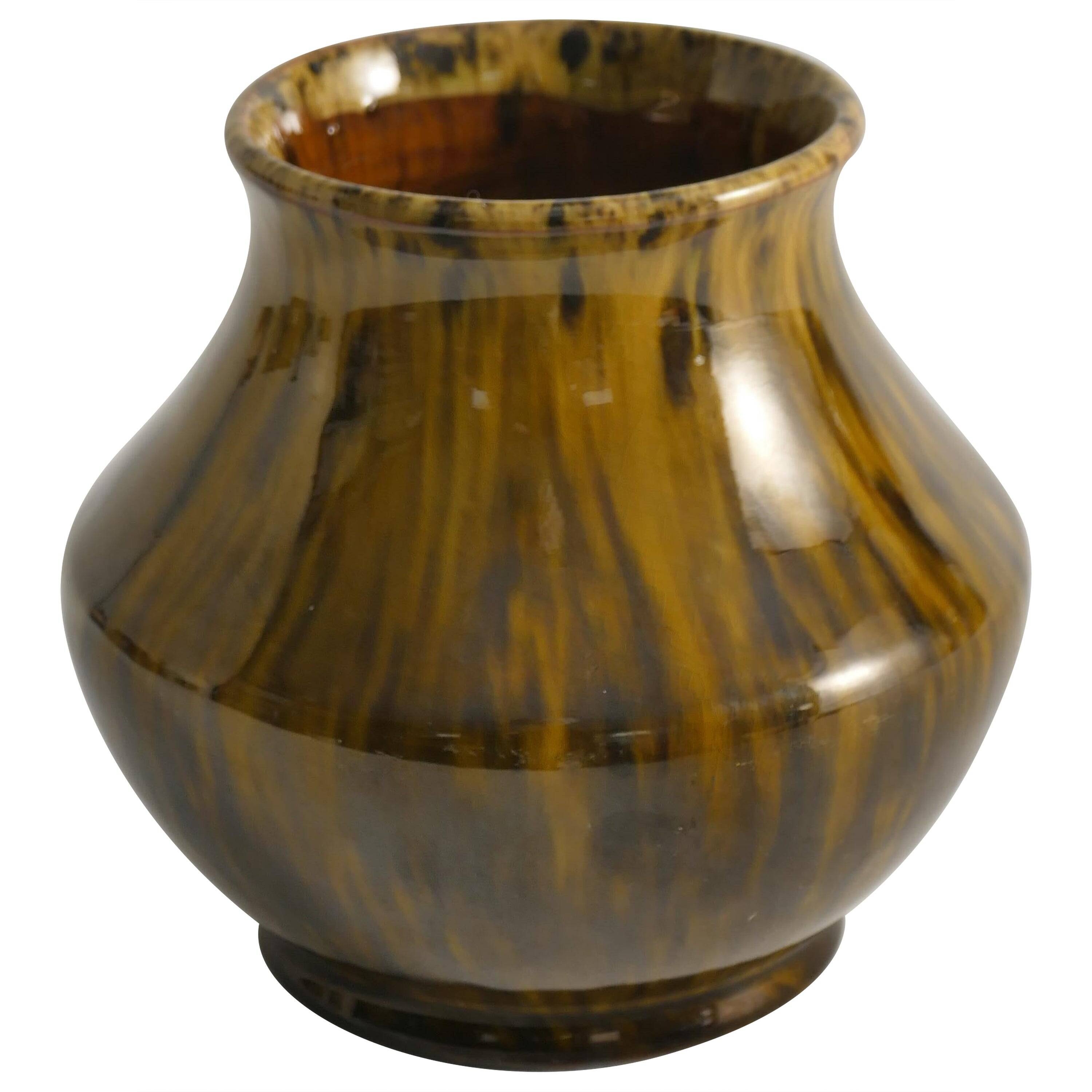 Scandinavian Modern Black and Olive Glazed Ceramic Vase Nittsjö Keramik, 1960s