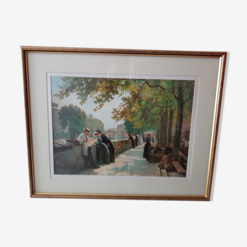 Peinture huile "sur les quais de Paris" 1888   72x57 cm