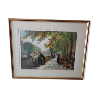 Oil painting "on the quays of Paris" 1888 72x57 cm