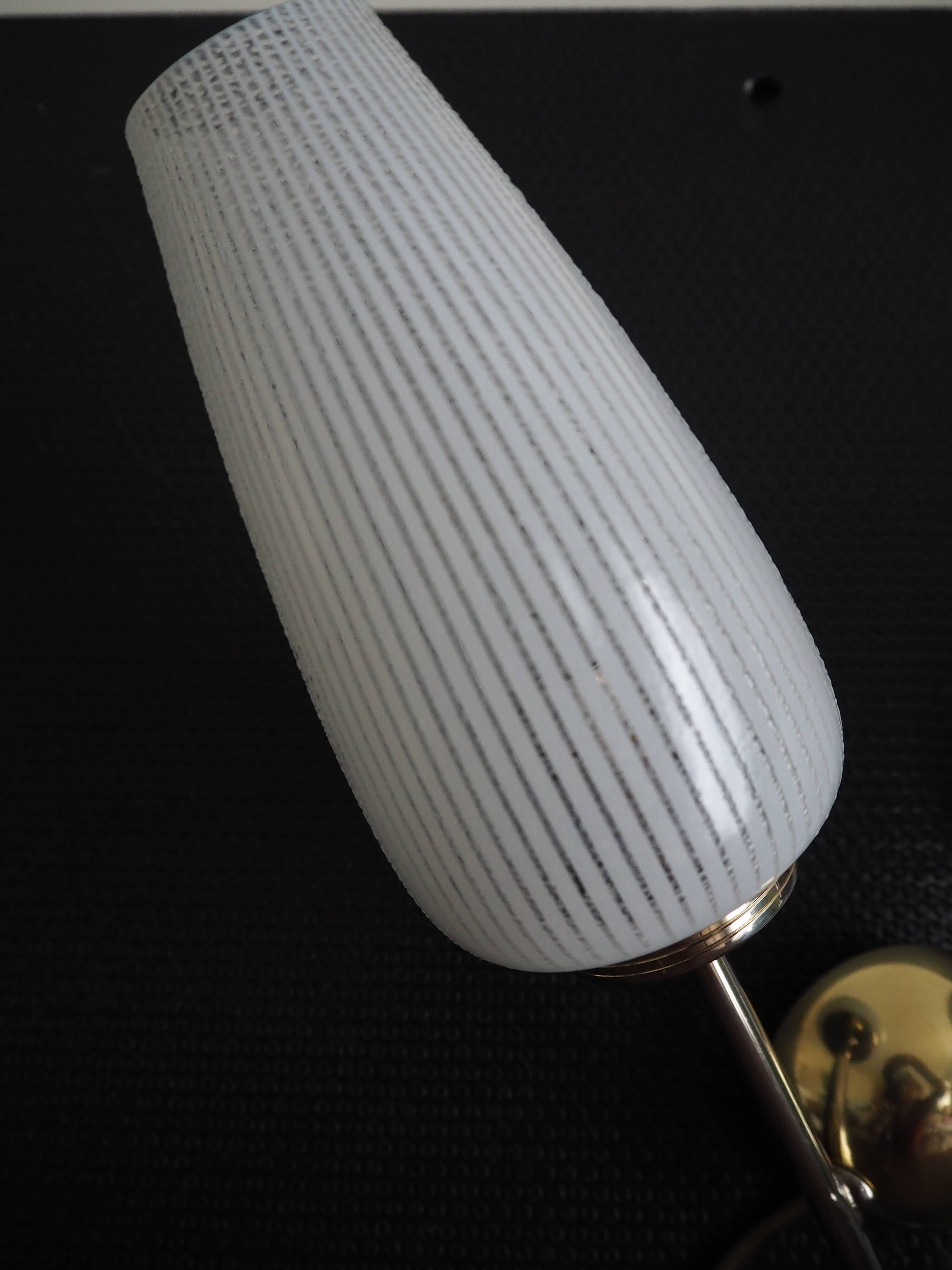 Double brass wall lamp from the 1960s - White glass globe