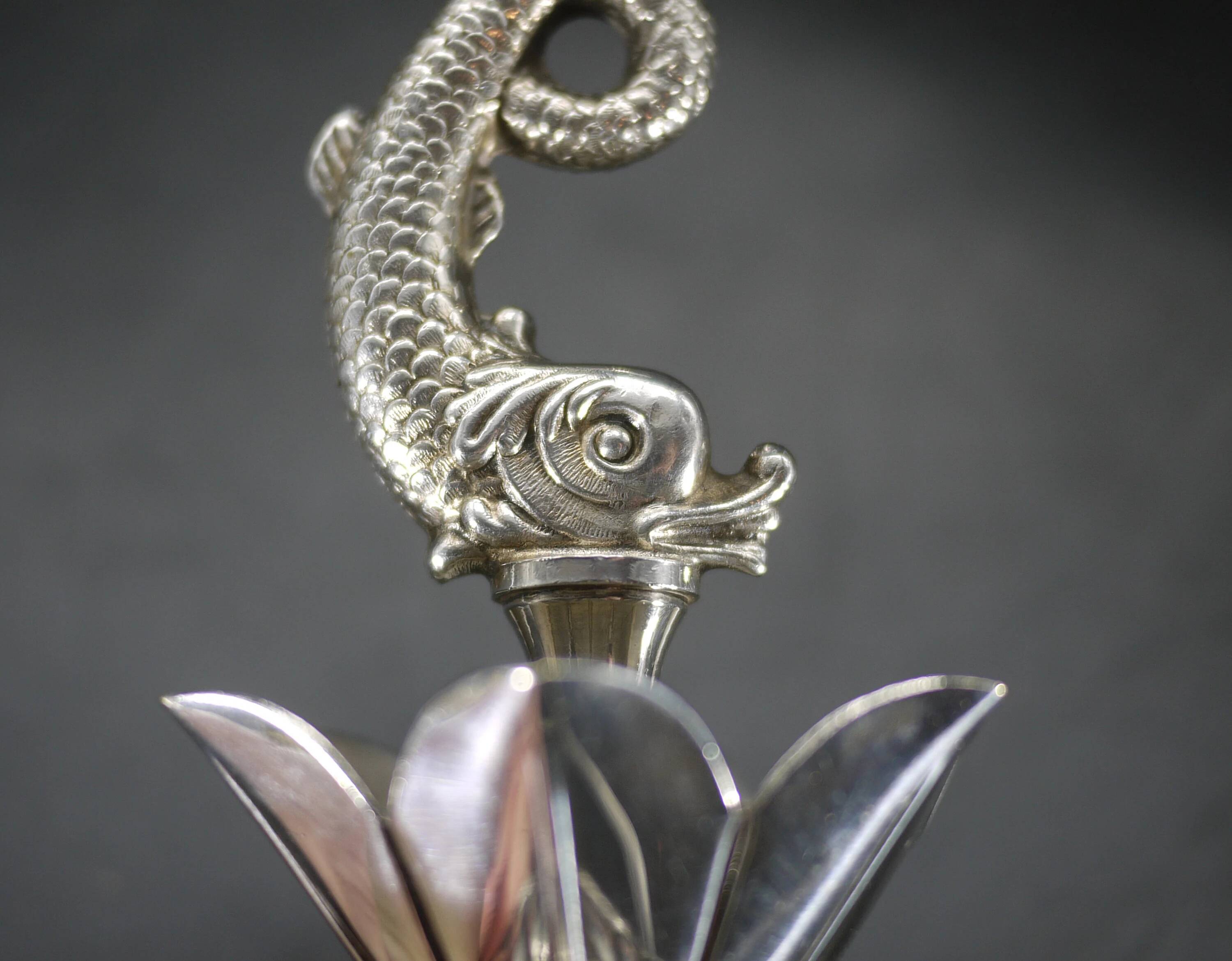 Vintage Christofle caviar spoon set Fleuron dolphin decoration
