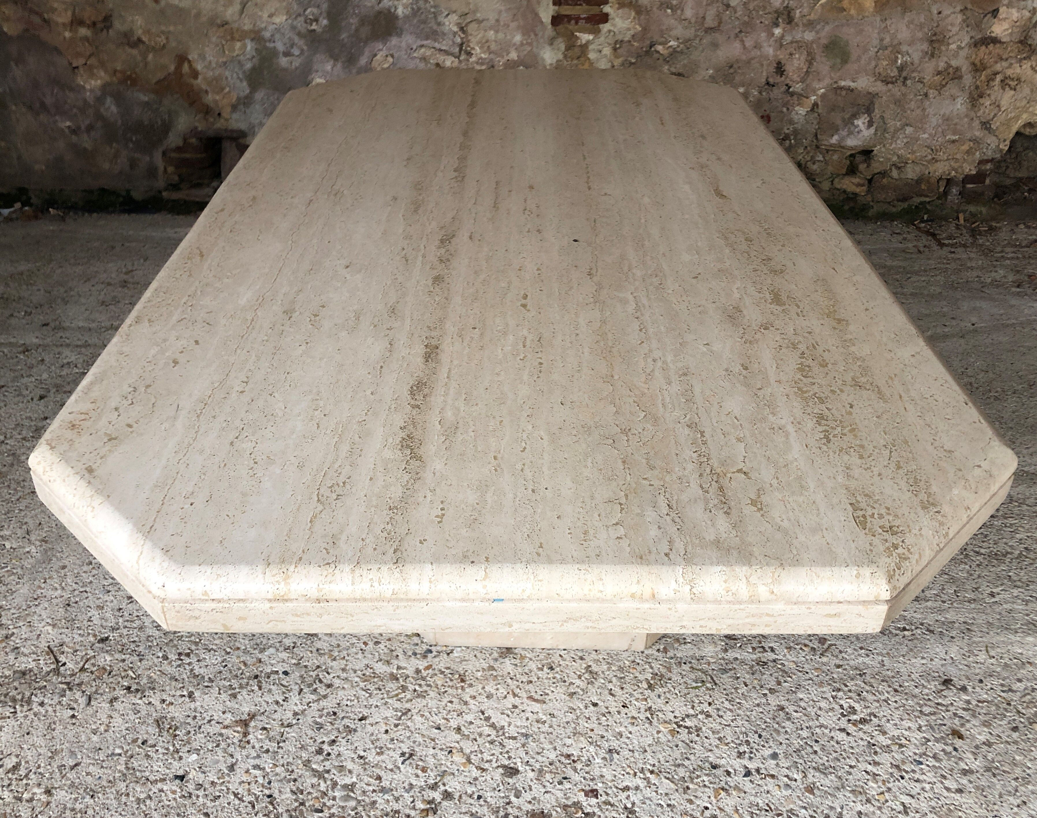 Large octagonal coffee table in 70s/80s travertine