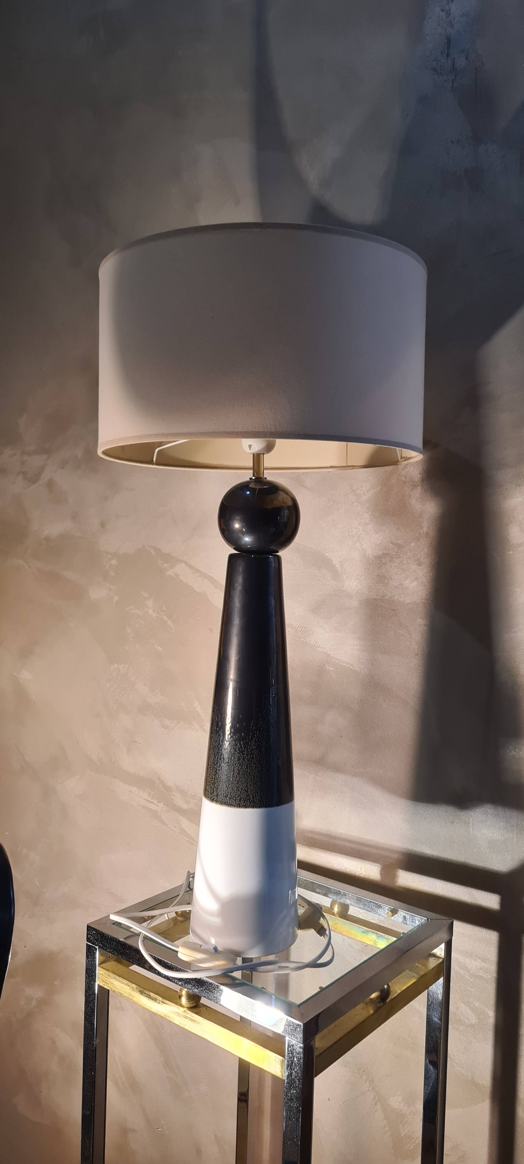 Elegant large glazed ceramic lamp, 70s style electricity ok, 70x35