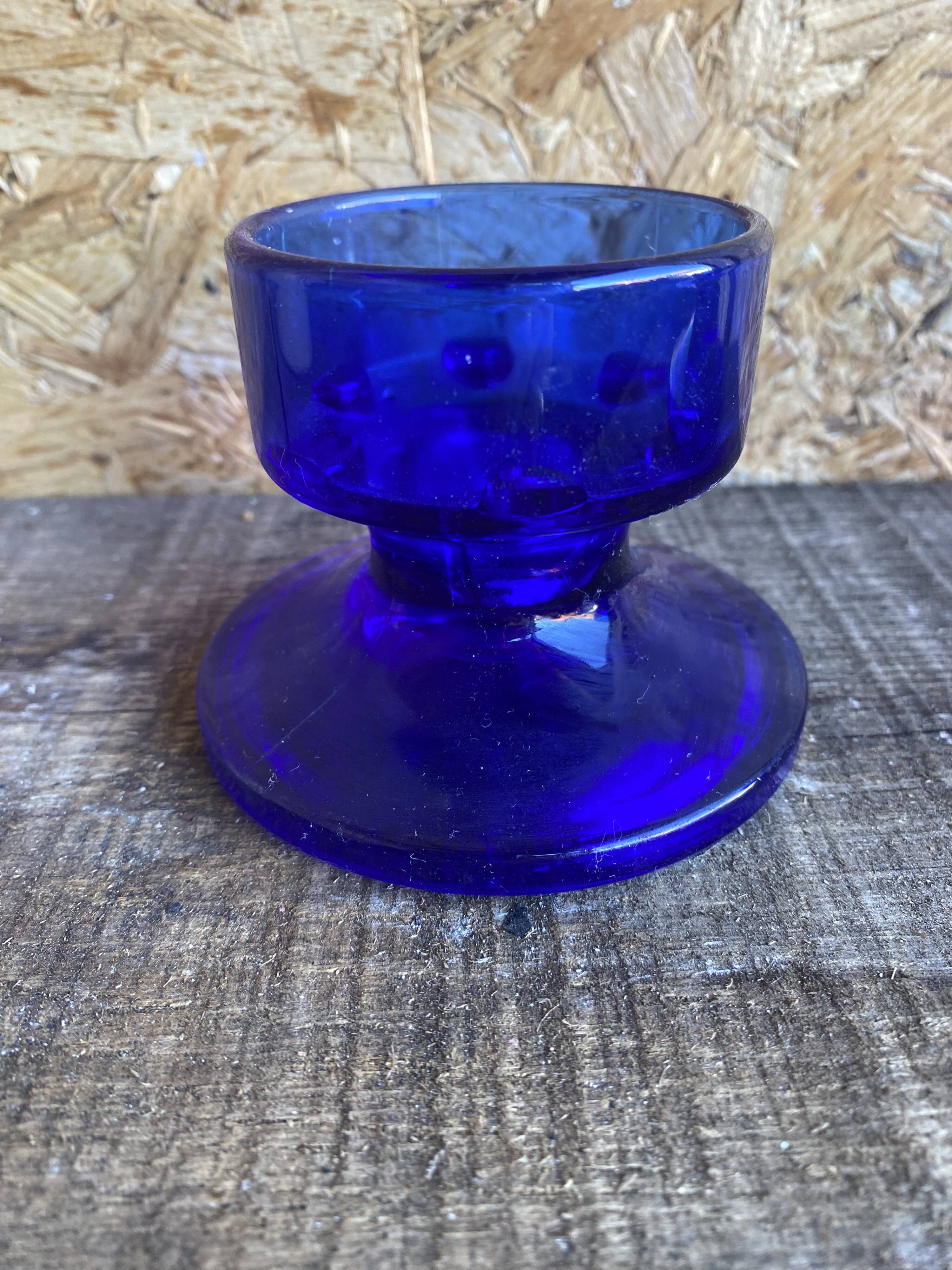 Pair of Vintage Cobalt Blue Moulded Glass Candle Holders #D991