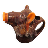 Vintage Barbotine Pitcher Wild Boar Brown and Orange in Ceramic