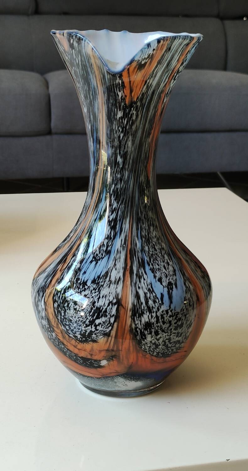 Murano Art Glass Carafe Vase/Carlo Moretti, Speckled Swirls