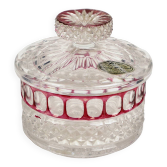 Bavaria Cristal Au Plomb Lead Crystal Trinket Jar with Lid Red Star Motif