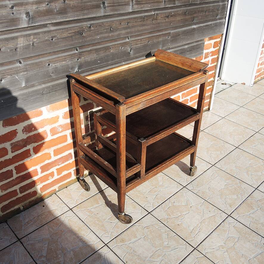 Vintage Art Deco wooden serving trolley with removable tray.