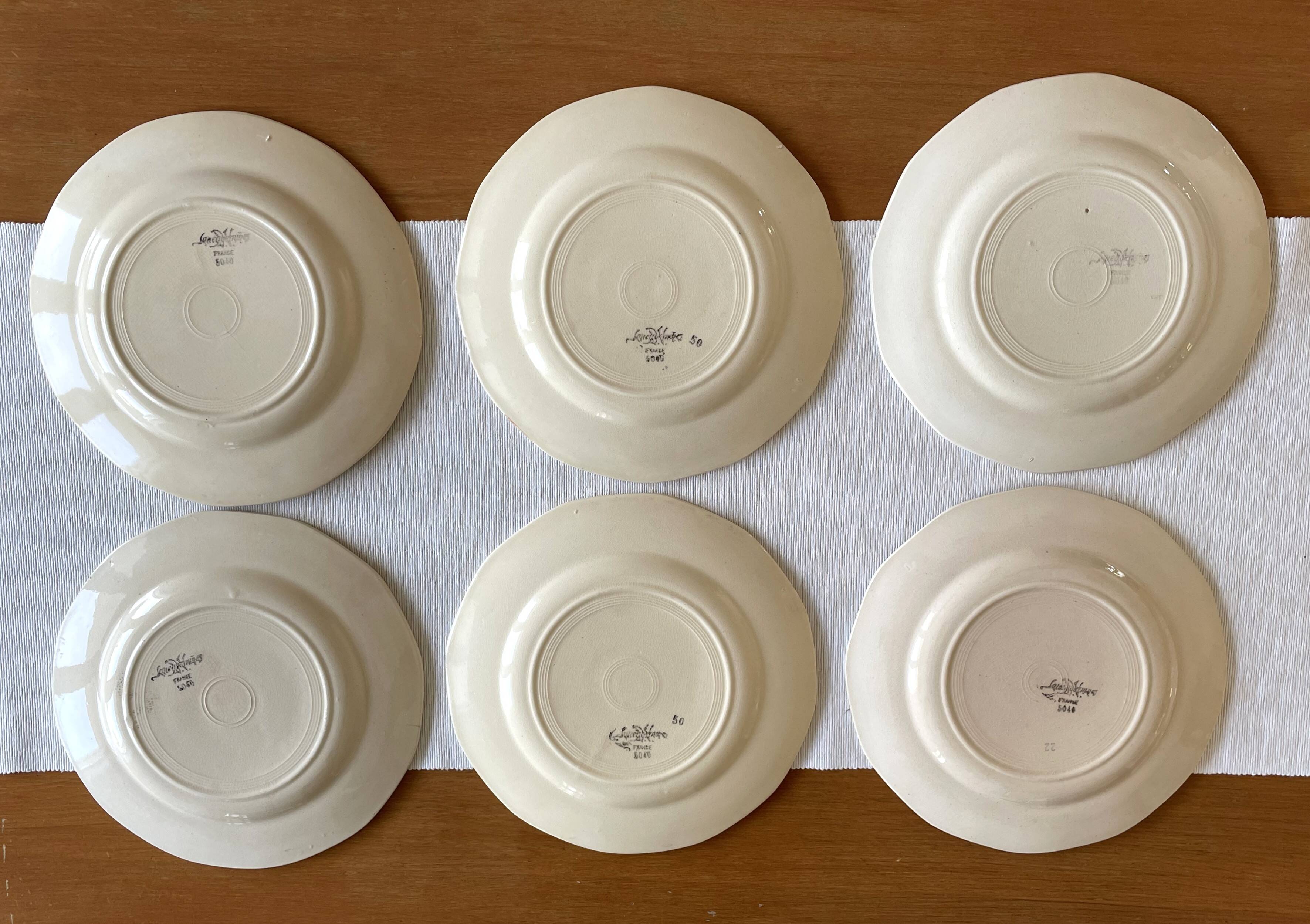 6 antique flat plates in Sarreguemines earthenware