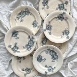 7 assiettes à dessert en terre de fer "Marguerite" faïencerie Nouvelle Givors