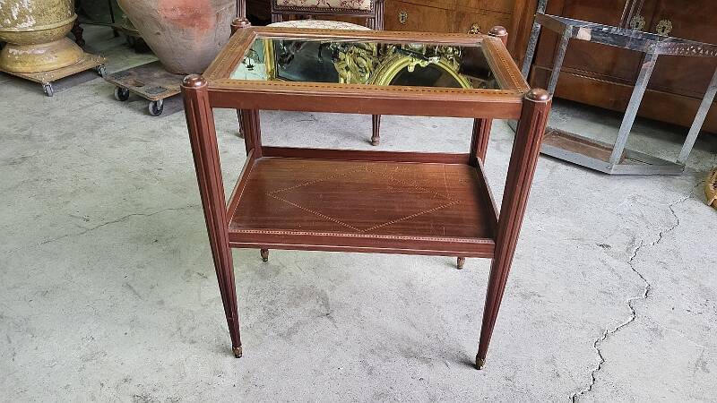 Table d'appoint ou desserte a miroir art deco en marqueterie