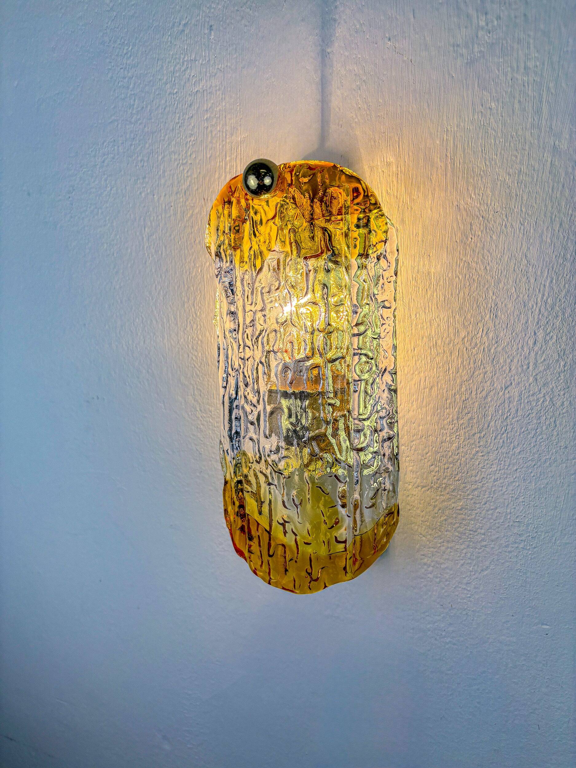 Orange frosted Murano Mazzega wall sconce, Italy, 1970s