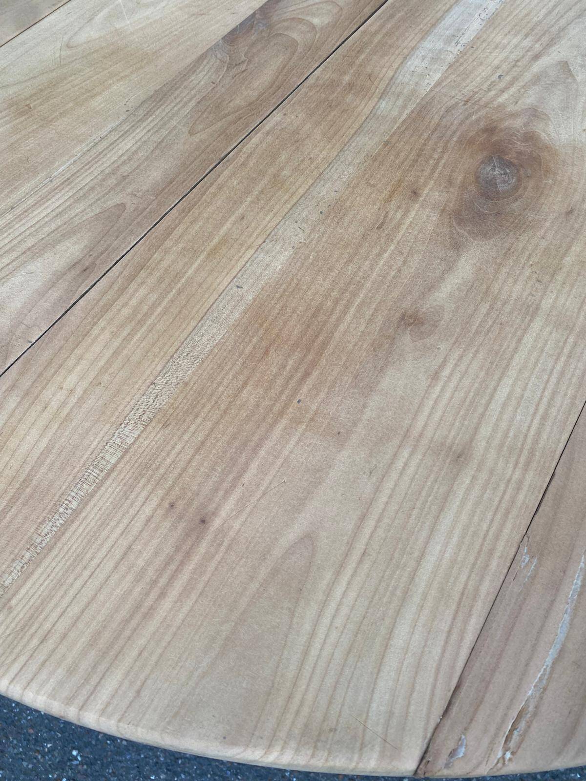 Table à manger ronde extensible à volets décapée en noyer brut 2 rallonges