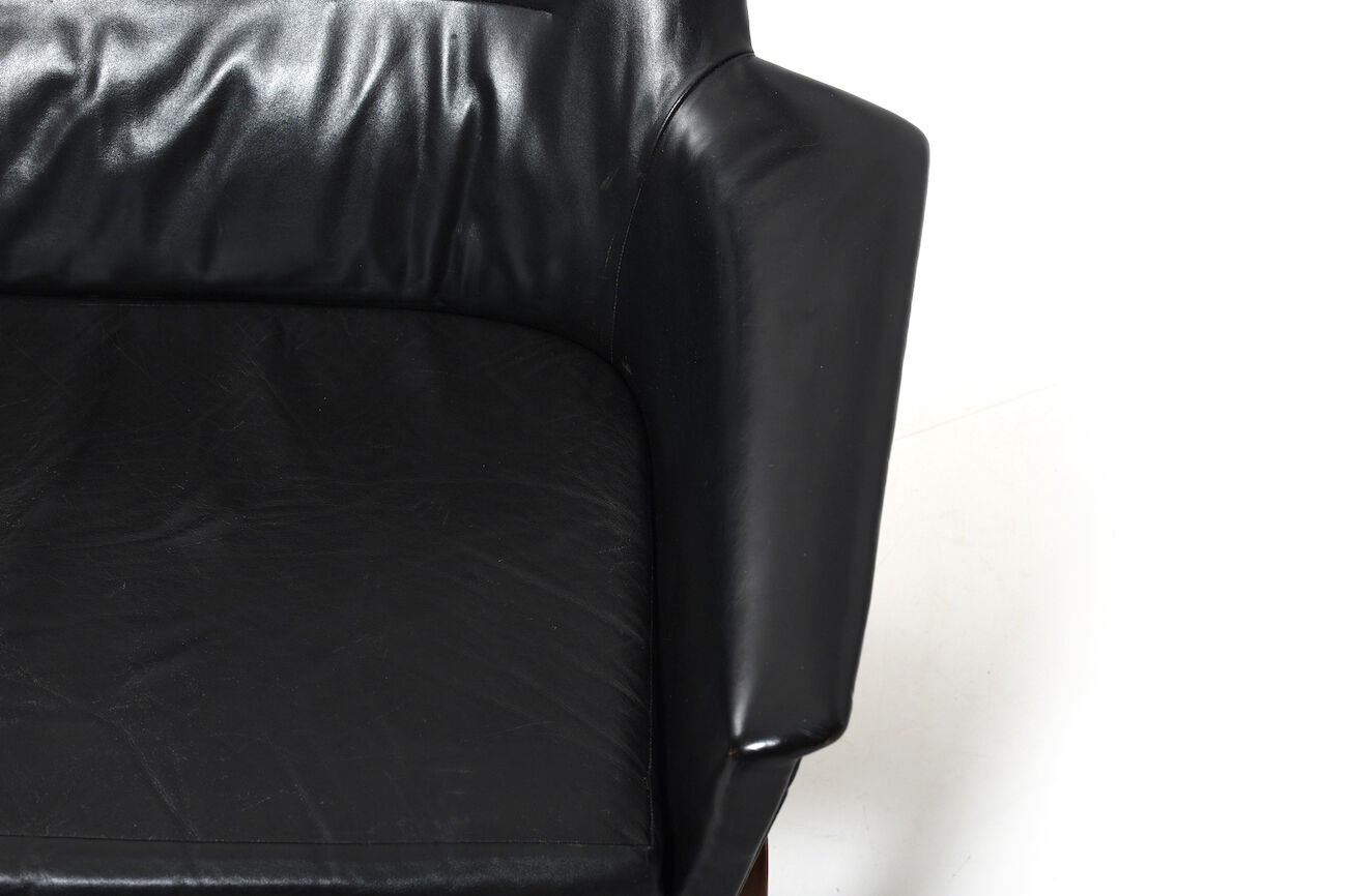 1950s Leather and Teak Wing Sofa by Ib Kofod-Larsen