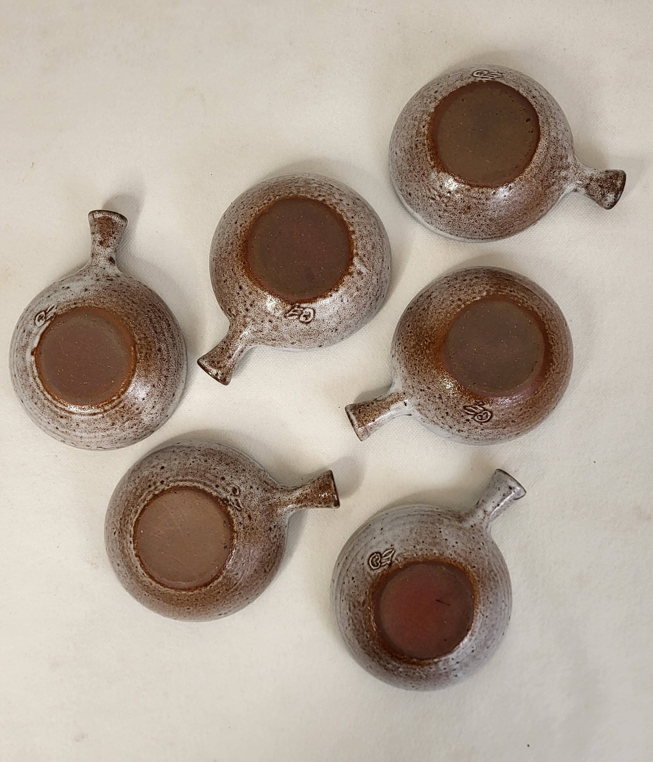 6 J&N Pierlot Ratilly stoneware cups - Puisaye