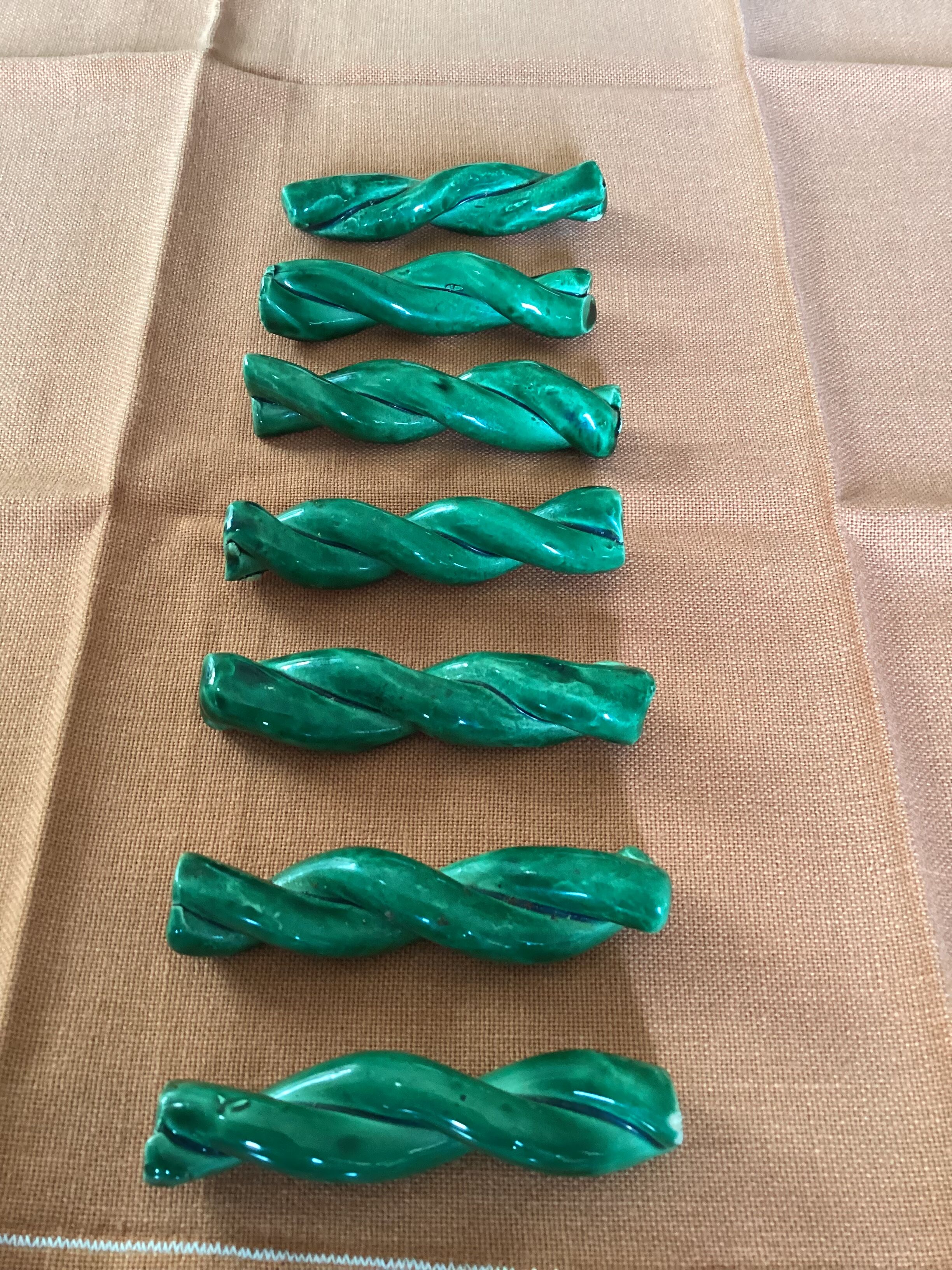 Set of seven ceramic knife holders vintage green color dimension: H-2cm- L-8cm- Pr-2cm-