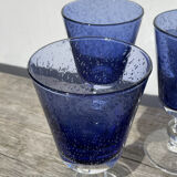 Set of 5 blue bubble stemmed glasses