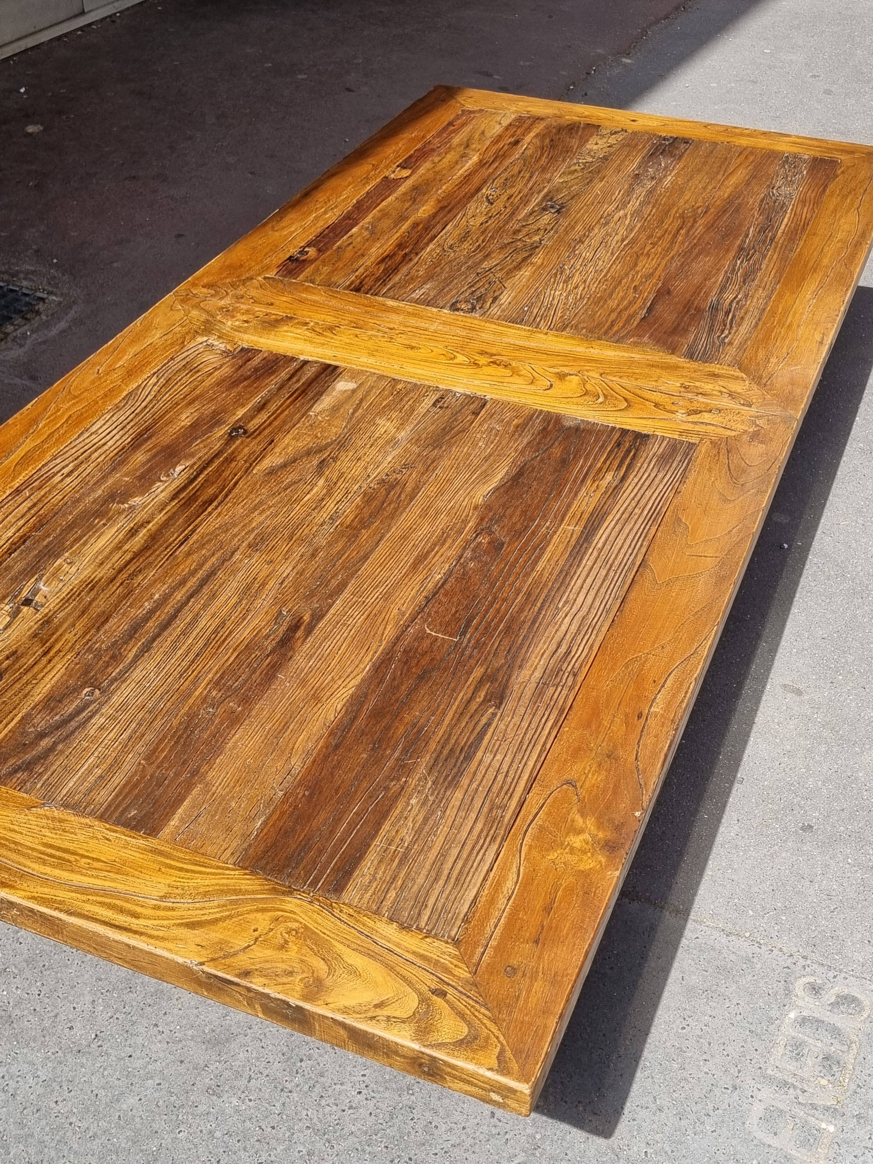 Rustic brutalist coffee table in solid reclaimed wood 195 x 90 cm
