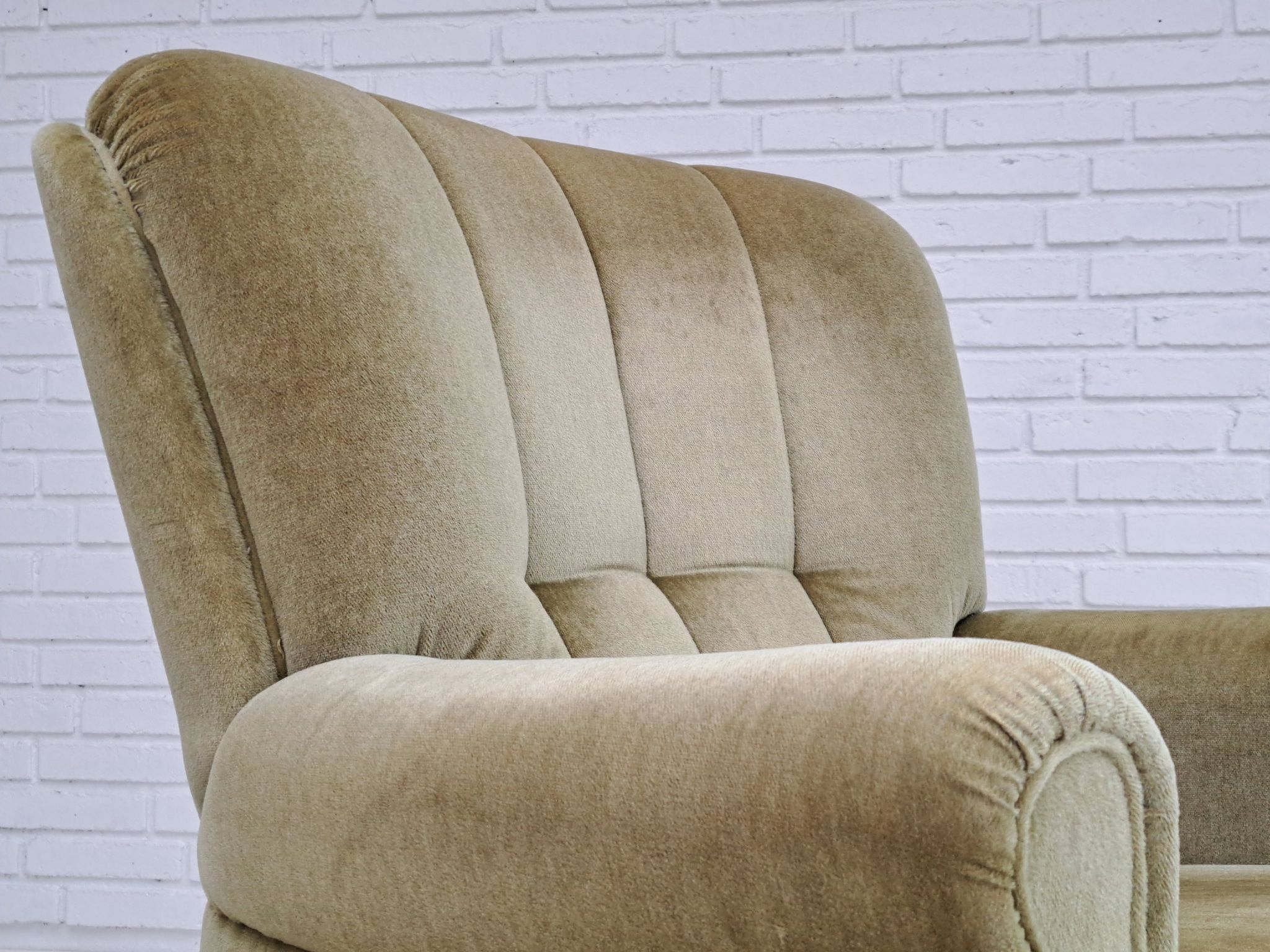 Danish velour armchair, original condition, beech wood, 80s