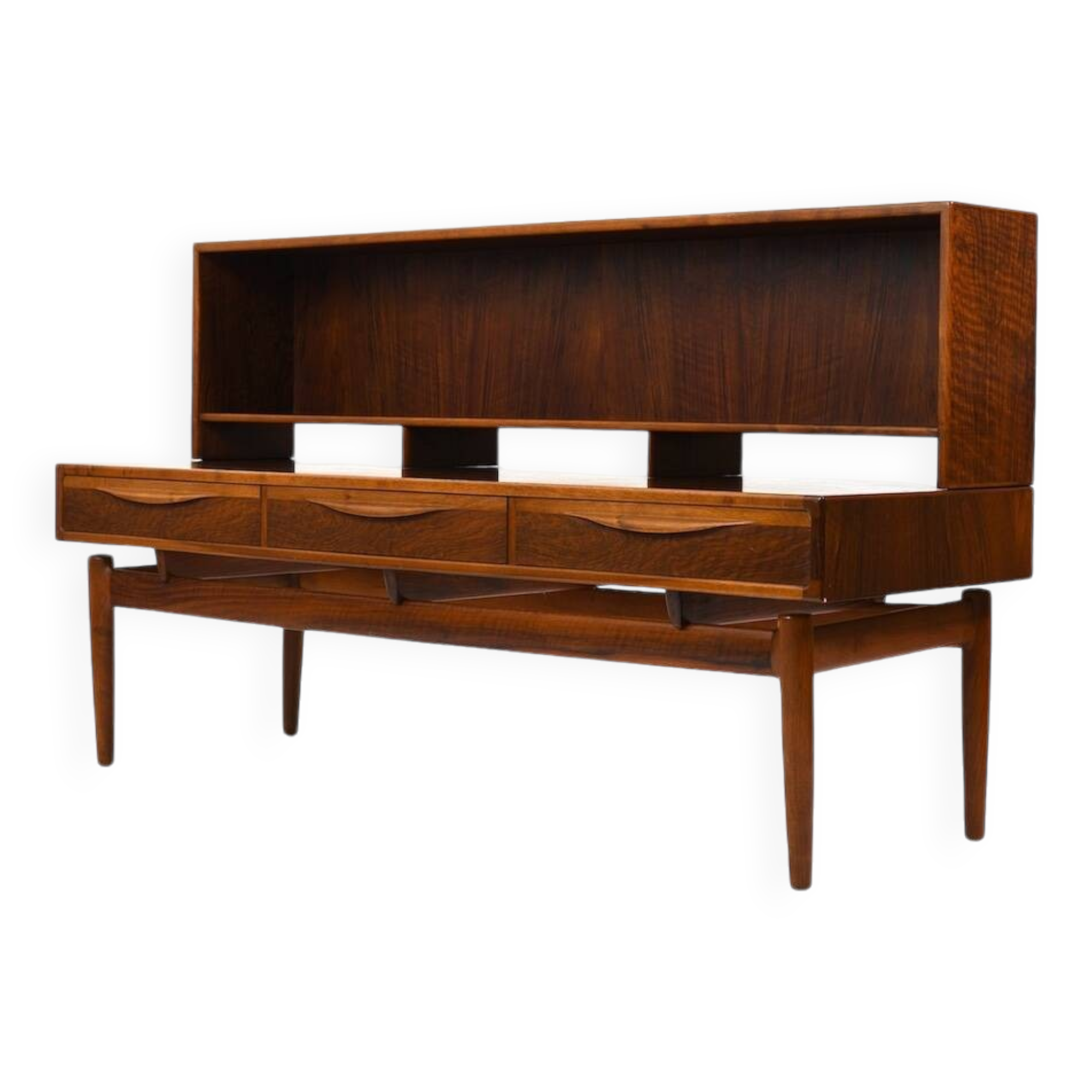 Kurt Østervig Low Walnut Sideboard with Bookcase Top 1950s