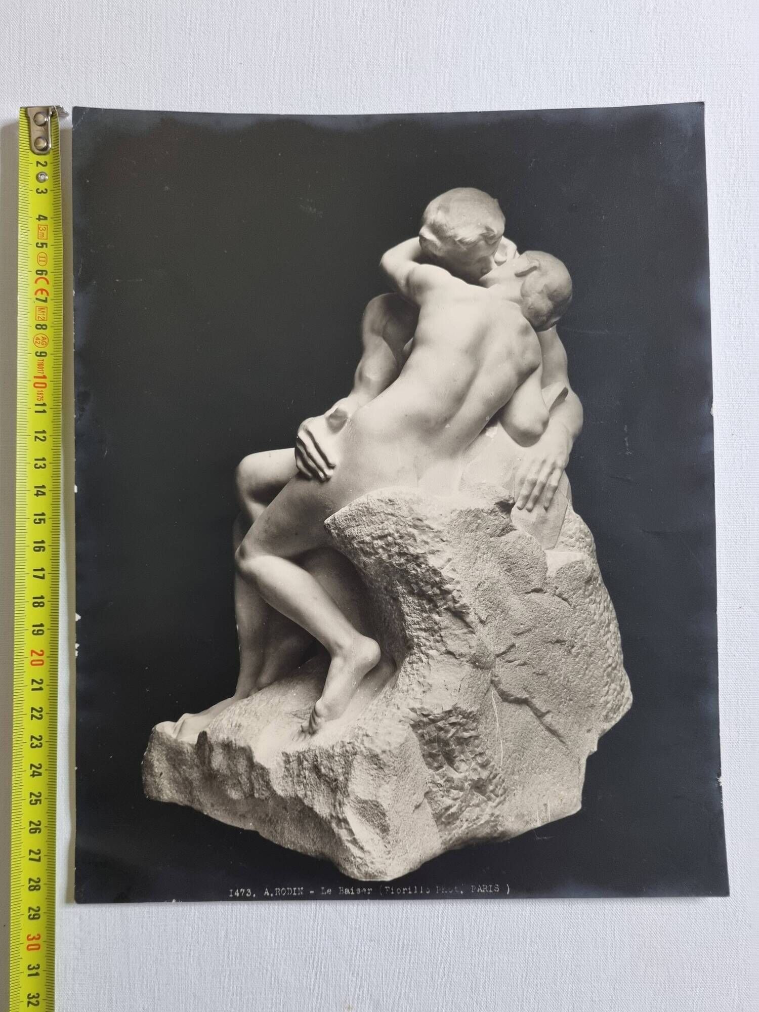 Old photograph by Eugène Fiorillo after Auguste Rodin, the kiss, silver print