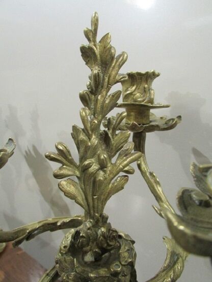 Pair of 3-arm bronze art-nouveau candlesticks