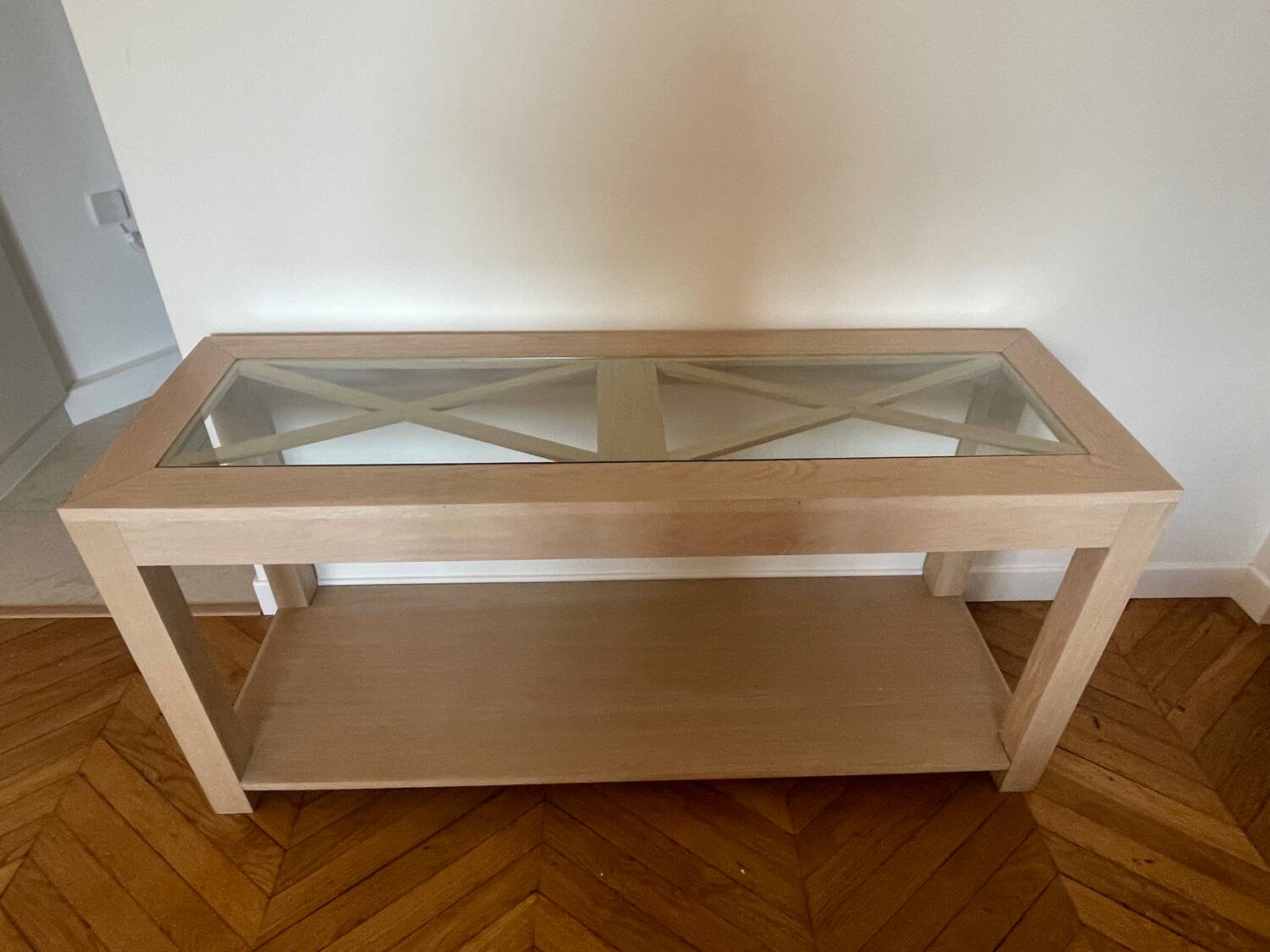 Light oak and glass console