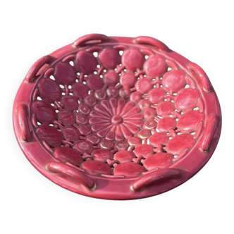 Vintage ceramic bowl from the 1950s, Vallauris style, light burgundy.