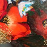 Tableau Vintage Poppies – Oil on Canvas signed EMY, 1980