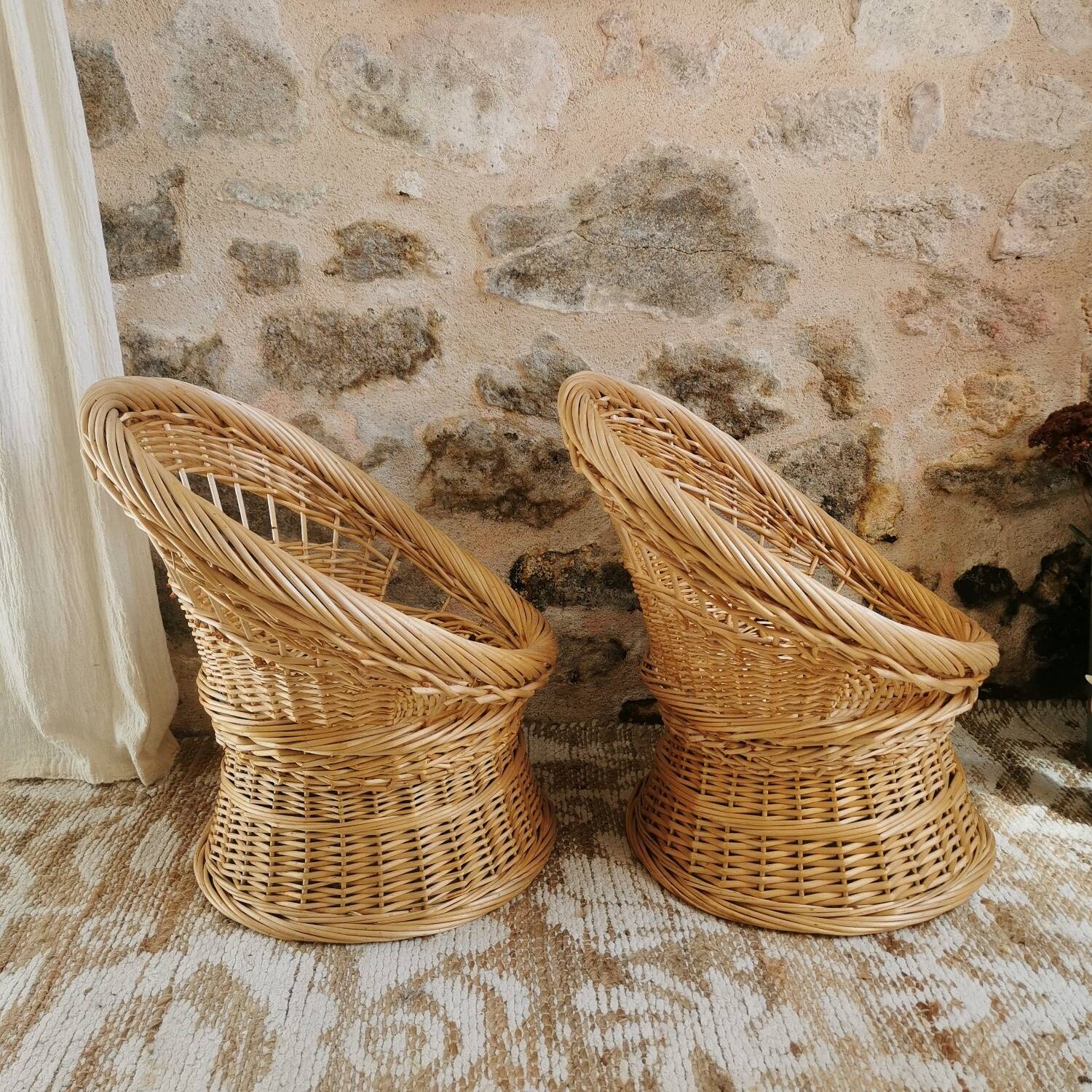 Pair of Vintage Wicker Armchairs for Children