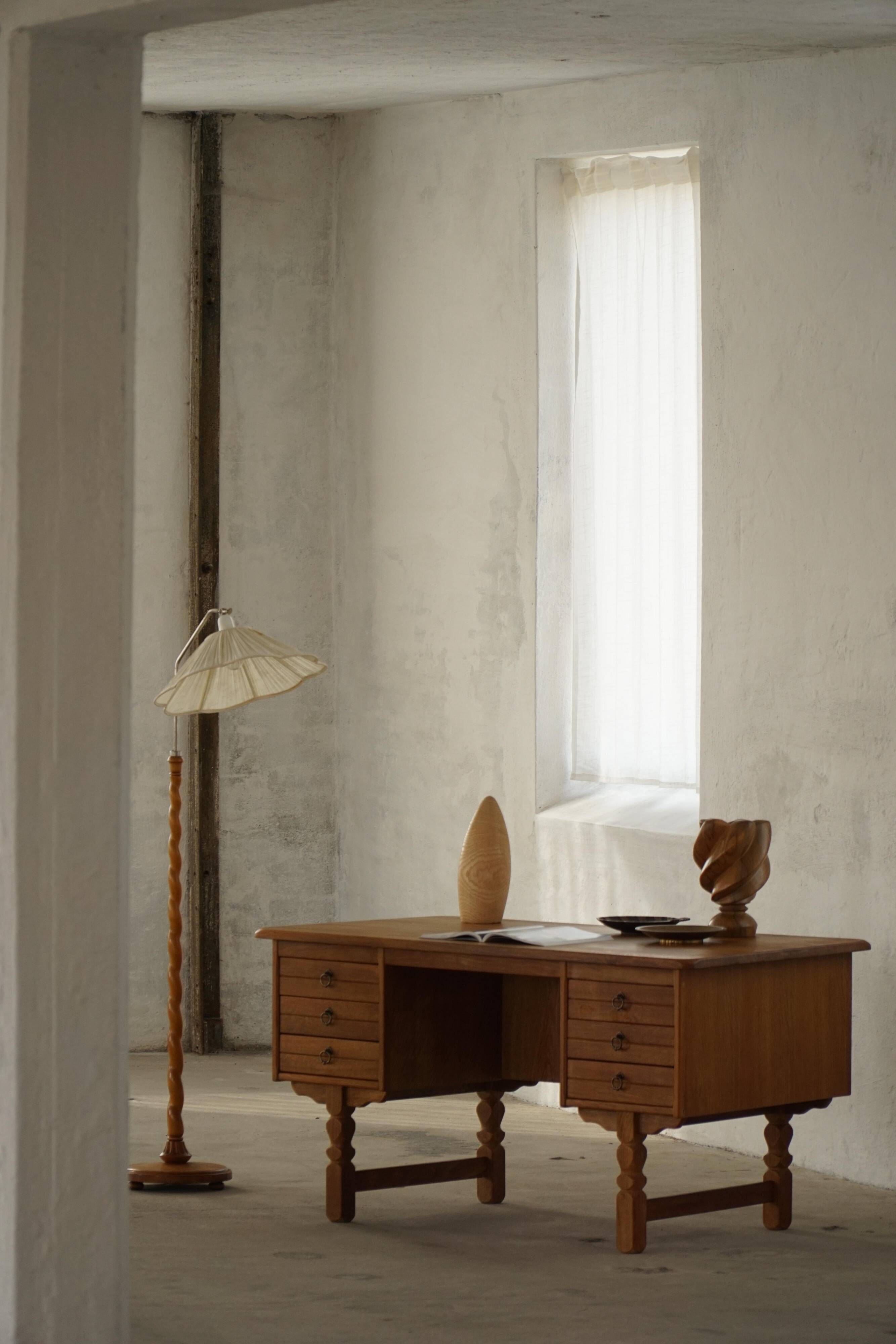 Free-standing desk in Oak by Henning Kjærnulf, Mid-century Danish Modern, 1950s.