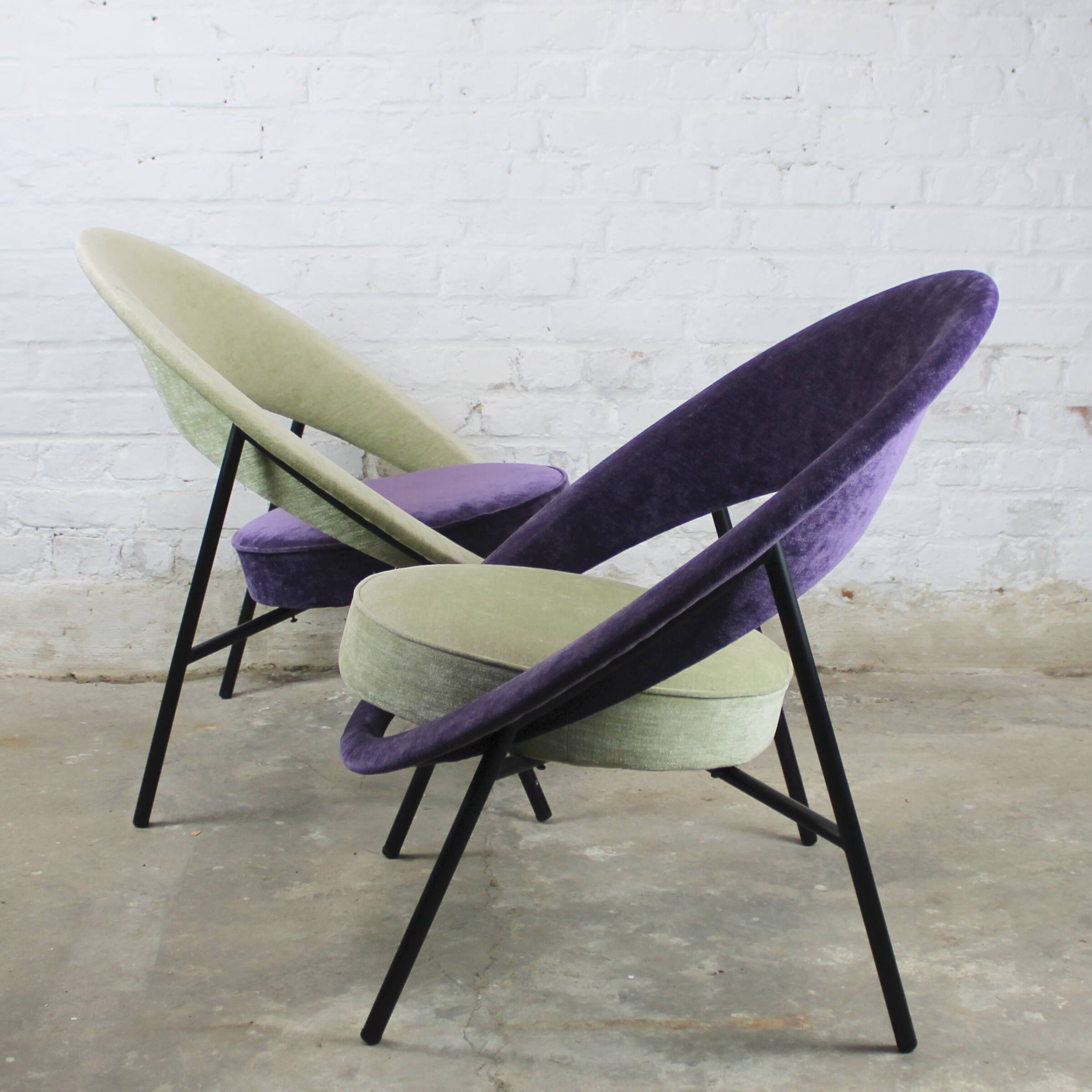Pair of Burov "44" or "Saturne" armchairs by Geneviève Dangles and Christian Defrance