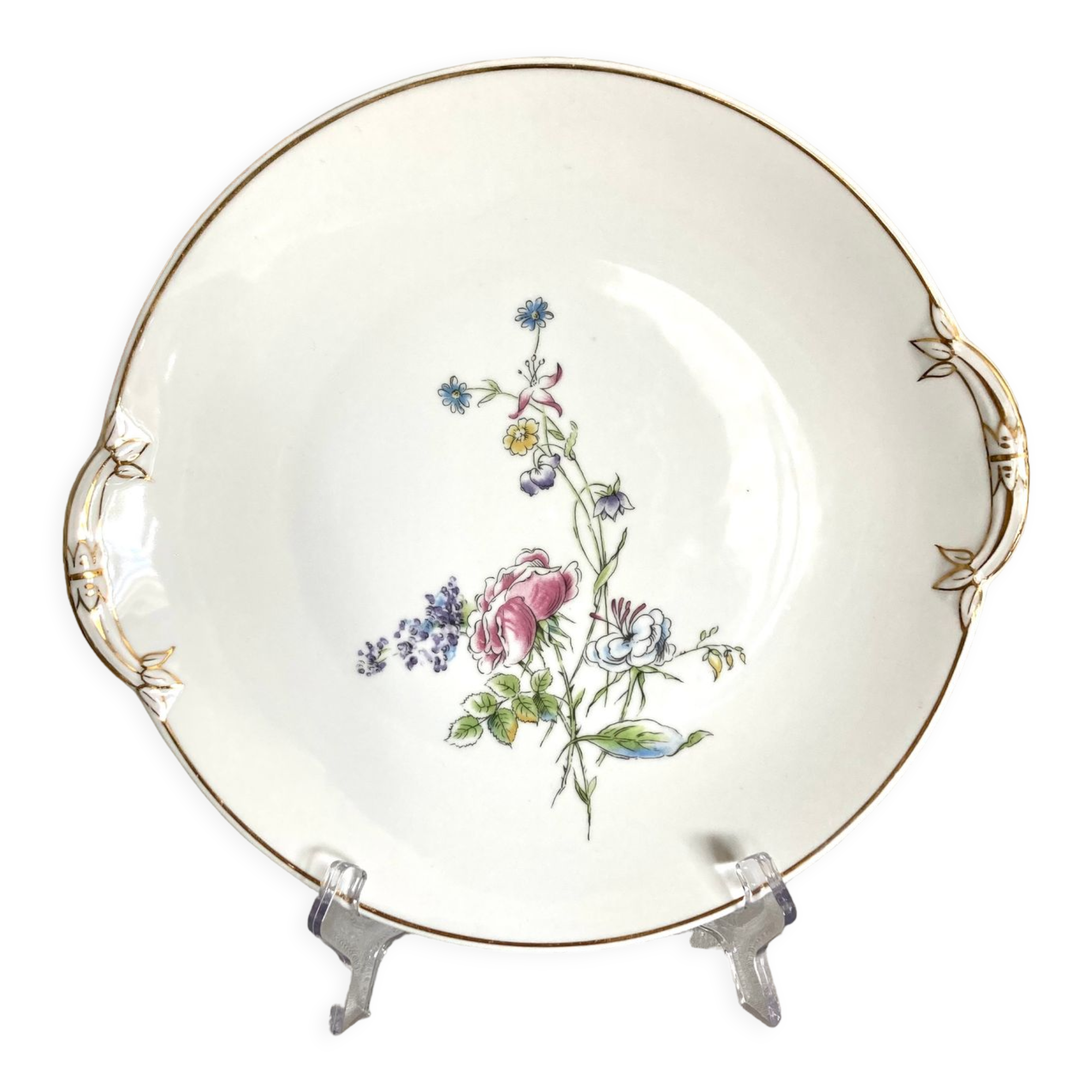 Charles Ahrenfeldt Limoges porcelain cake dish with floral decoration