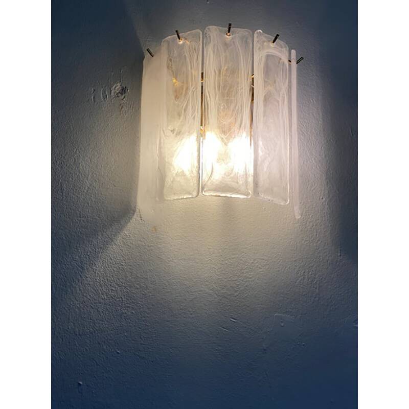 Set of Two Venied-White Alabastro Strips “Listelli” Murano Glass Gold 24k Wall Sconce by SimoEng