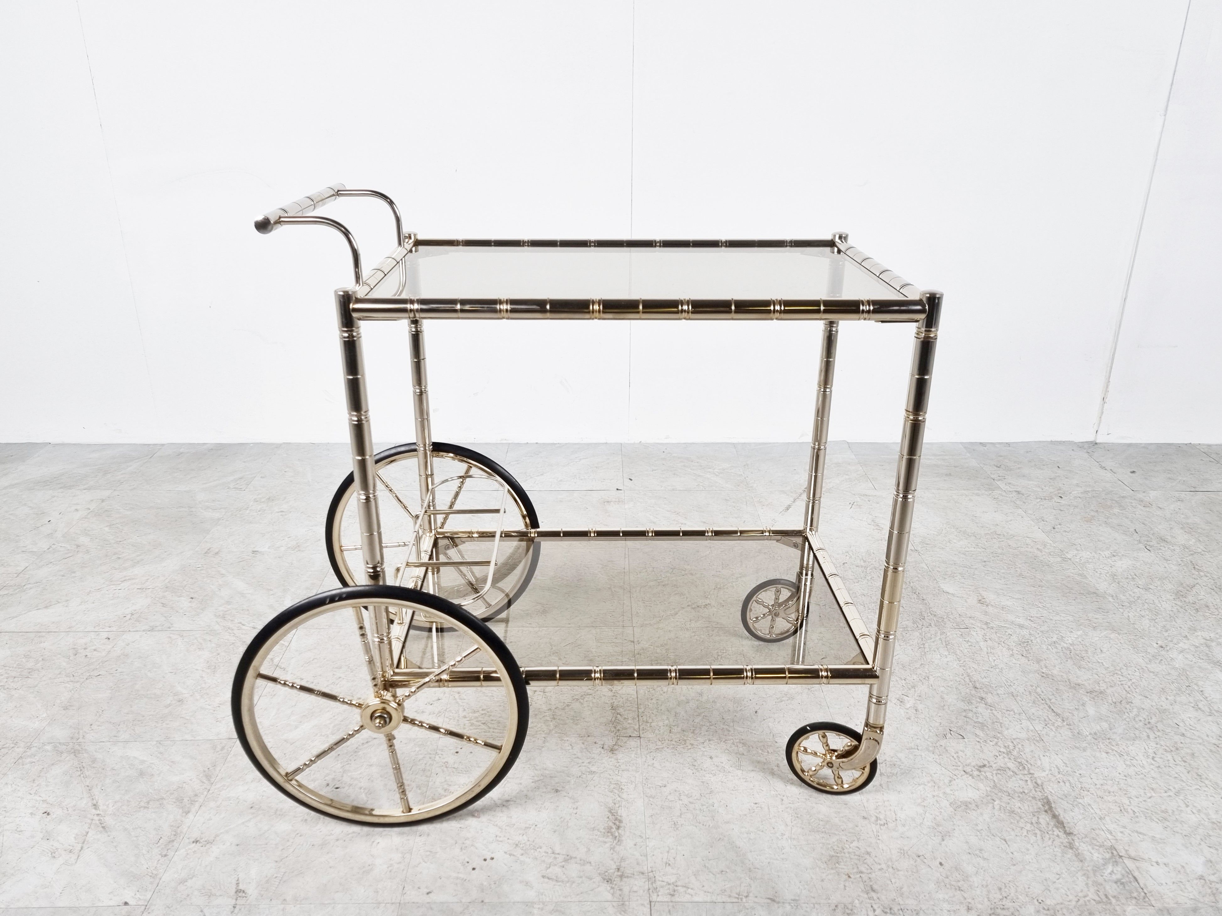 Chromed faux bamboo bar cart, Orsenigo Italy, 1970s