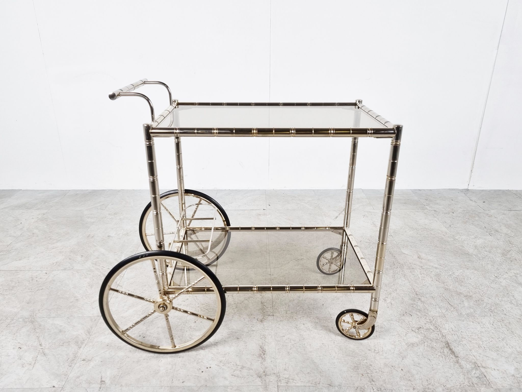 Chromed faux bamboo bar cart, Orsenigo Italy, 1970s