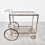 Chromed faux bamboo bar cart, Orsenigo Italy, 1970s