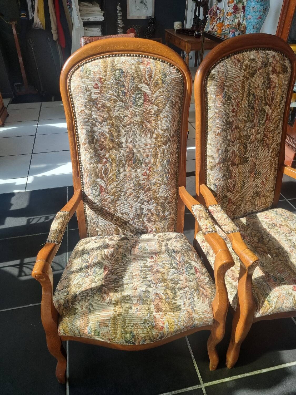 Pair of antique Voltaire armchairs
