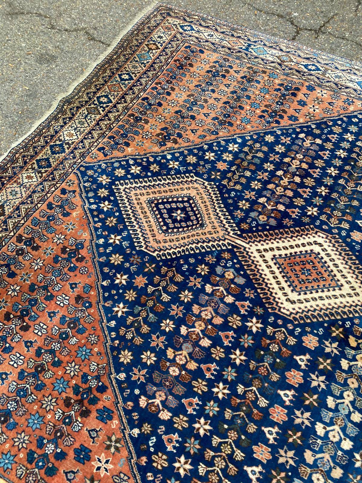 Handmade Yalameh Persian rug 200x300 indigo blue terracotta
