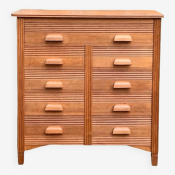 High chest of drawers with 9 solid oak drawers 1950