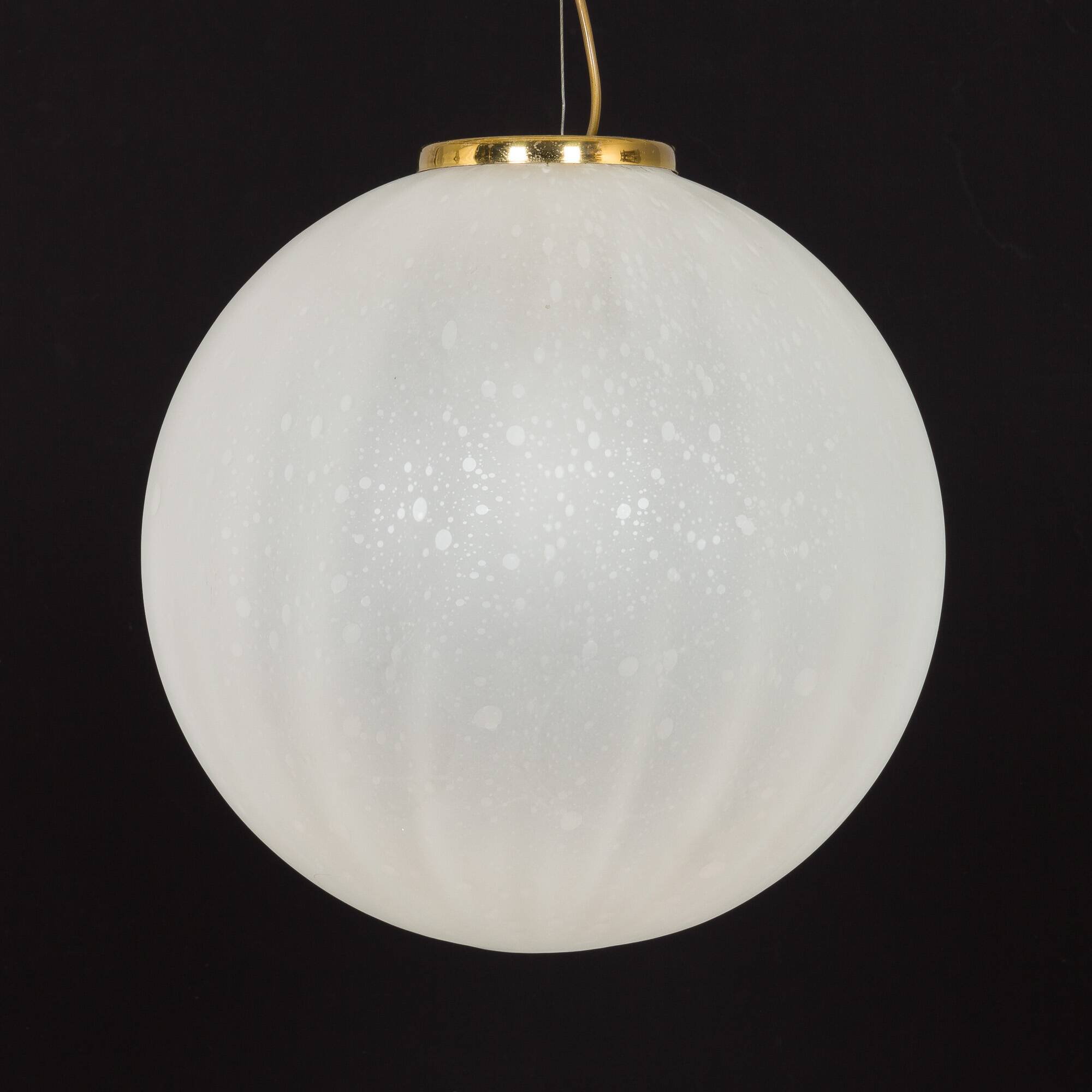 Extra Large Murano glass, handblown "frosted drop" pendant with brass detail