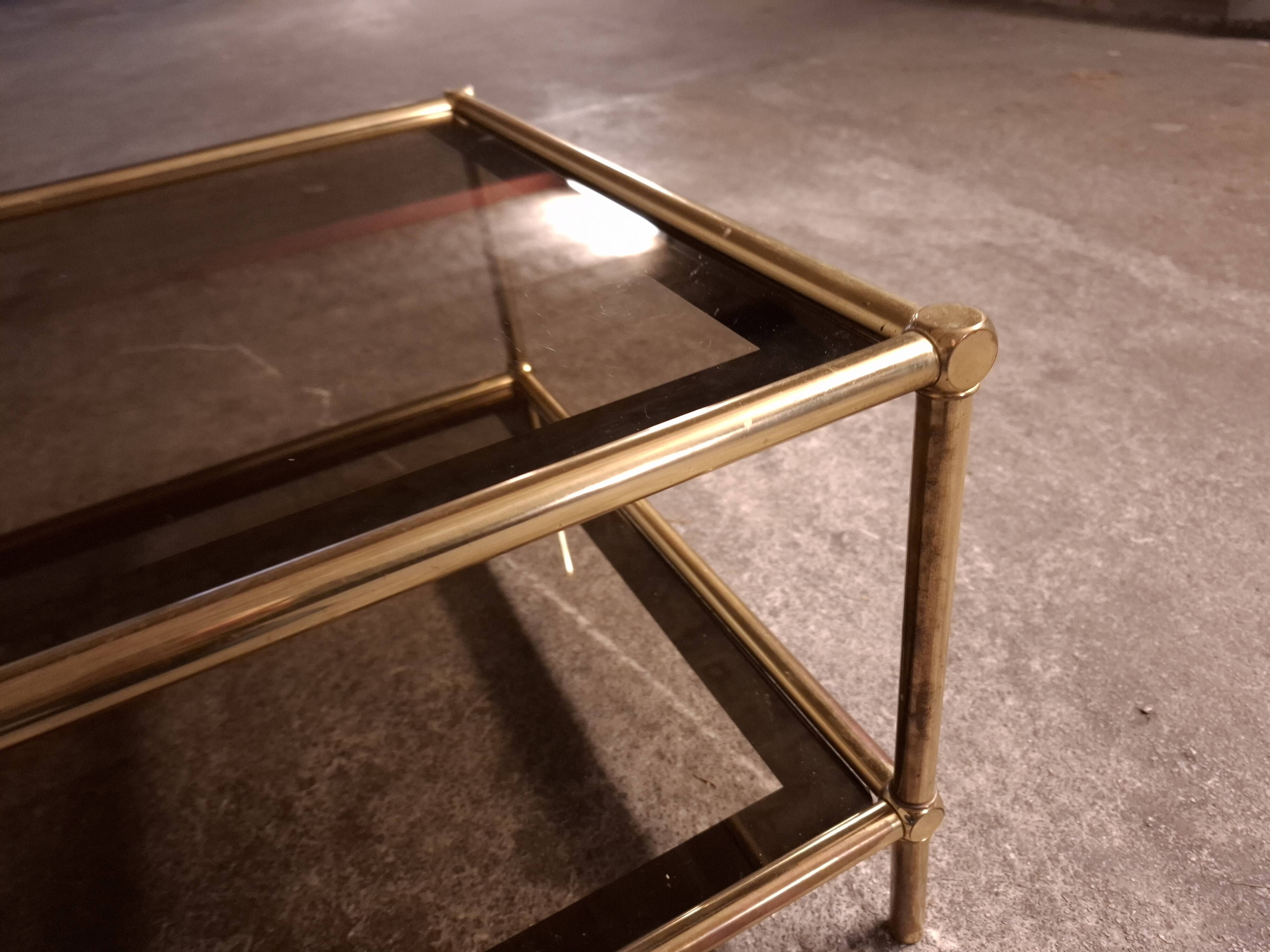 Vintage 80's brass coffee table, glass tops