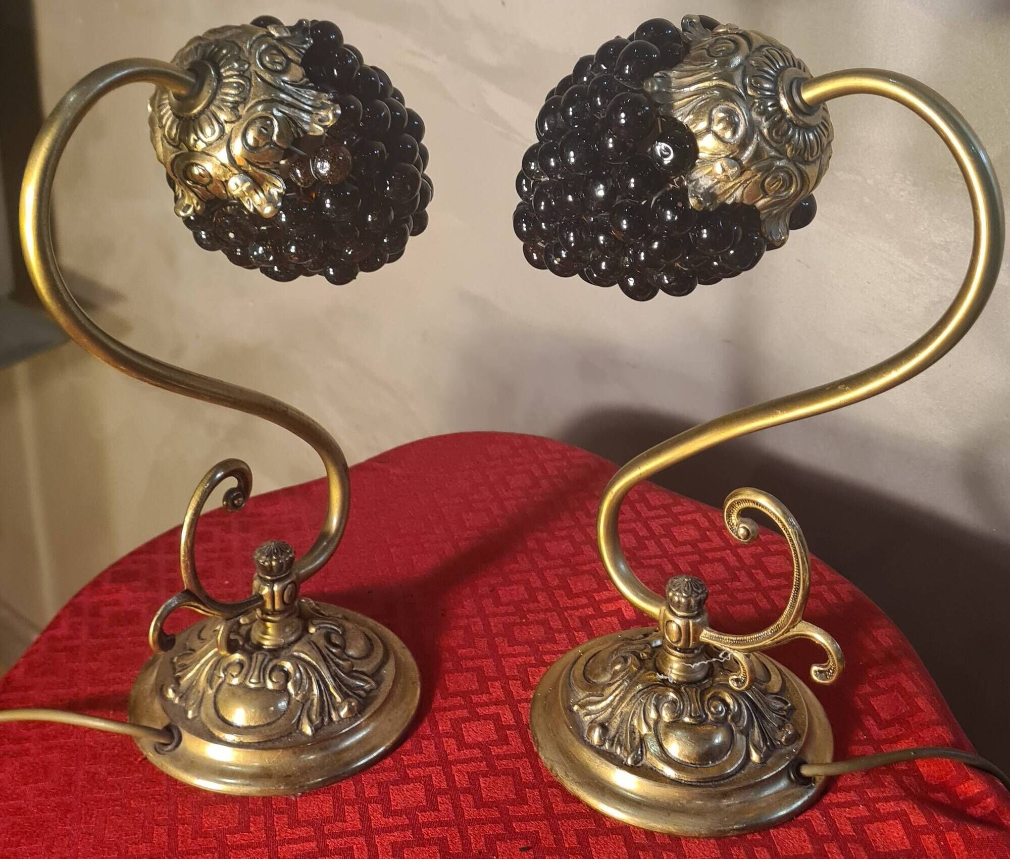 pair of Murano glass lamps bronze brass 1970 electric working 30x21 bedside tables