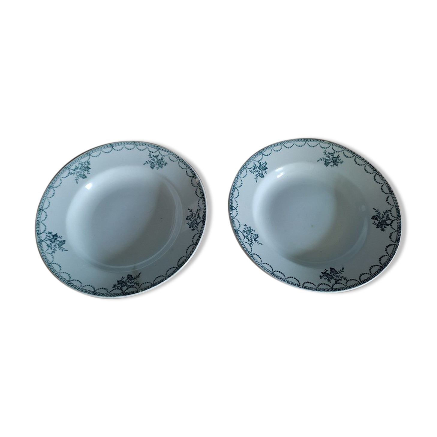 Hollow porcelain plates St Amand green flowers