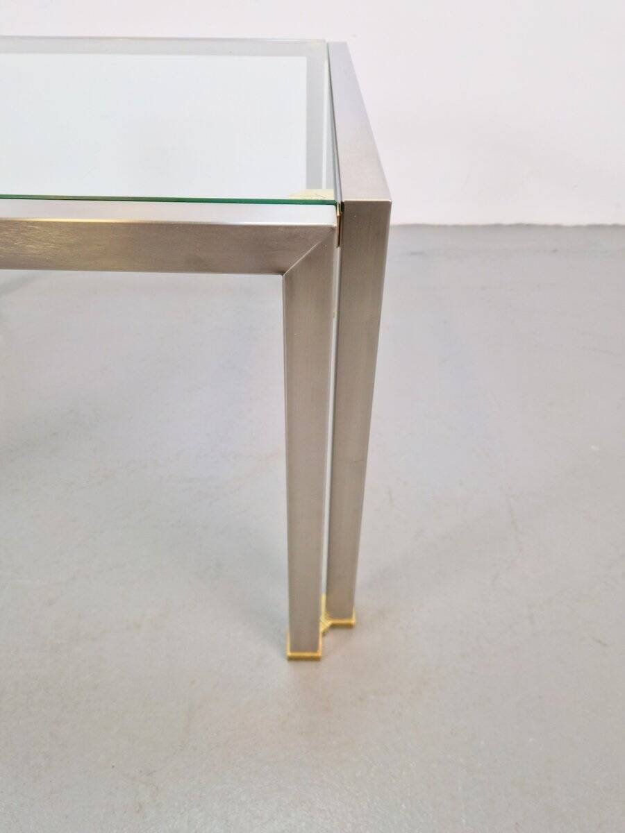 Table basse Regency T28 en laiton et verre de Peter Ghyczy, années 1970